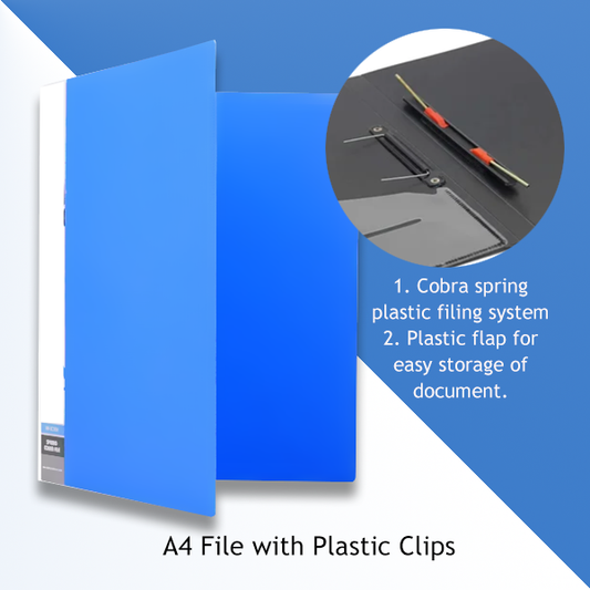 A4 Size Plastic File with Cobra Spring Clip File Folder File | Assorted Color