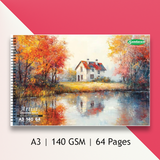 Sundaram A3 Sketch Book with Butter Paper | Spiral Bound (Wiro) | 64 Pages (32 Sheets) | (Cover Page Design May Vary)