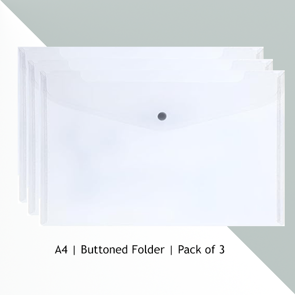 A4 Size Transparent | Buttoned Folder | Pack of 6 Folders
