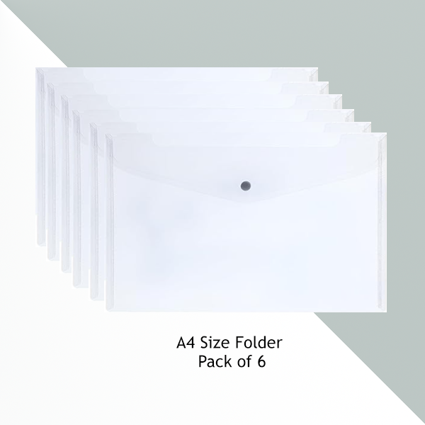 A4 Size Transparent | Buttoned Folder | Pack of 6 Folders