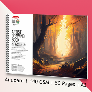 Anupam | A3 Sketch Book with Butter Paper | Spiral Bound (Wiro) | 100 Pages (50 Sheets)