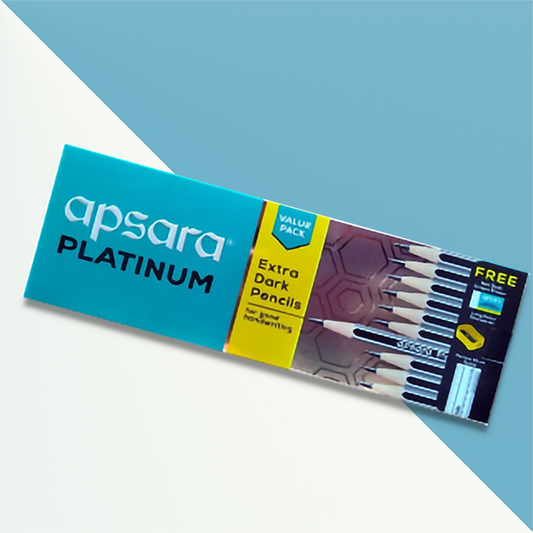 Apsara Platinum Pencil Value Pack | Free Sharpner, Eraser and 15 Cms Plastic Scale