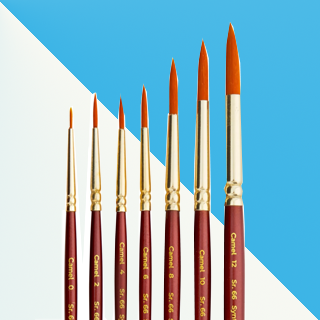 Camel Paint Brush Series 66 | Round Synthetic Gold | Set of 7