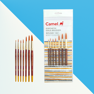 Camel Paint Brush Series 66 | Round Synthetic Gold | Set of 7