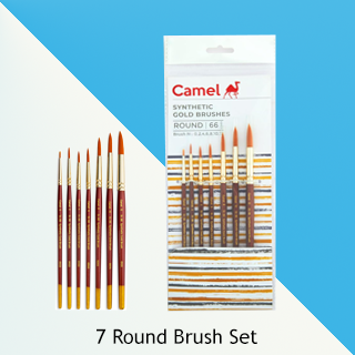 Camel Paint Brush Series 66 | Round Synthetic Gold | Set of 7